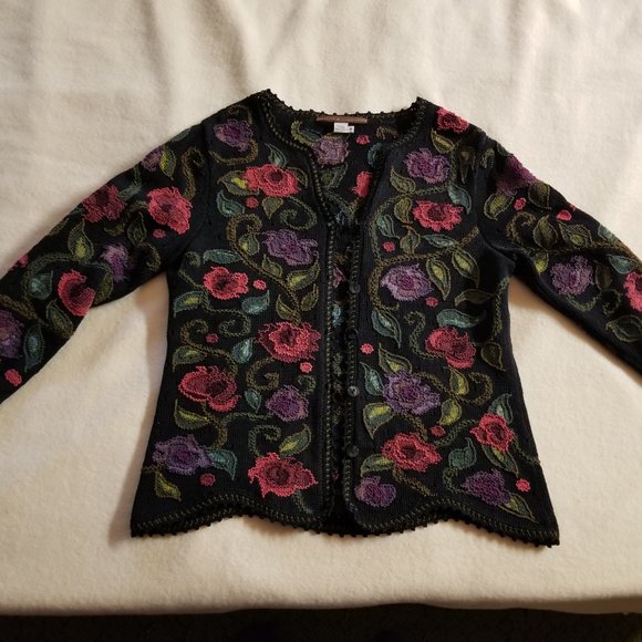 Peruvian Connection Art-to-Wear Embroidered Pima Cotton Button Cardigan - Picture 3 of 8
